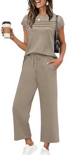Cut in a rich coffee shade, this two-piece set pairs a pleated cap-sleeve top with breezy wide-leg cropped pants.