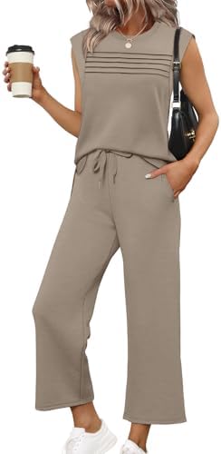 Cut from airy spacer knit in rich coffee brown, this two-piece set pairs a cap-sleeve top with cropped wide-leg pants.