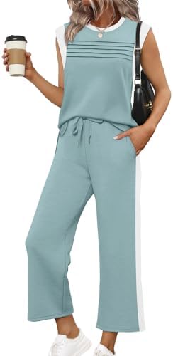 Crisp white accents frame lake blue in this lightweight two-piece set, cut with cap sleeves and breezy cropped wide-leg pants.