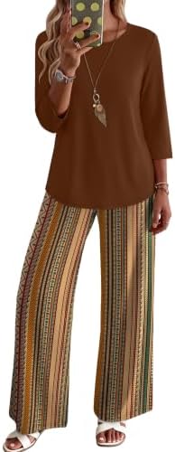 A curved-hem top and printed boho pants bring easy, breathable comfort together in a lightweight two-piece set.