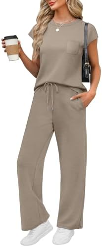 Silky spacer knit gives this cap-sleeve top and wide-leg pant set a light, drapey feel for easy travel days.