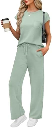 Muted cream green spacer knit gives this two-piece set an airy drape for long flights and warm mornings.