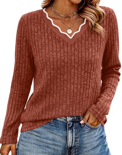 Caramel tones bring rich warmth to this plush knit top, finished with a scalloped neckline and an easy, relaxed drape.