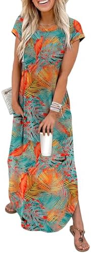 A bright mix of blue and warm orange across an easy maxi cut gives this cap-sleeve sundress its sunny, vacation-ready feel.
