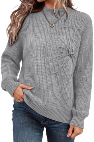 Soft fuzzy knit and a muted Grey Flower print make this long sleeve mock neck an easy layer for cool mornings.