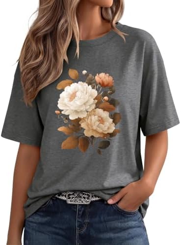 A soft graphic tee cut roomy through the shoulders, stamped with a botanical rose print that pairs easily with denim shorts.
