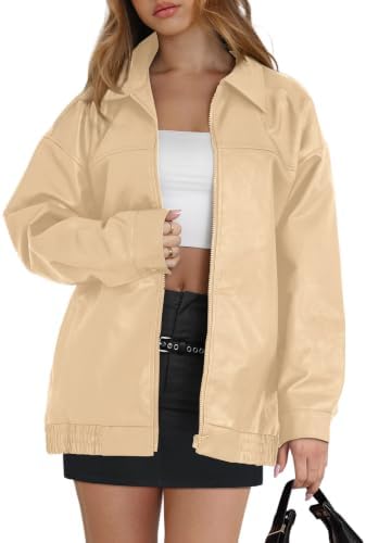 Soft khaki faux leather brings a warm, neutral tone to this roomy zip-front moto coat cut for easy layering.