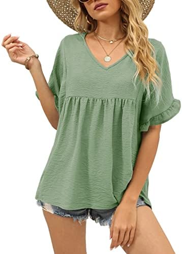 A vivid green top cut loose through the body with flutter sleeves and a relaxed babydoll hem for warm days.