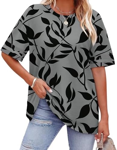 A lush leaf print covers this airy summer tee, finished with contrast striped cuffs on easy half sleeves.