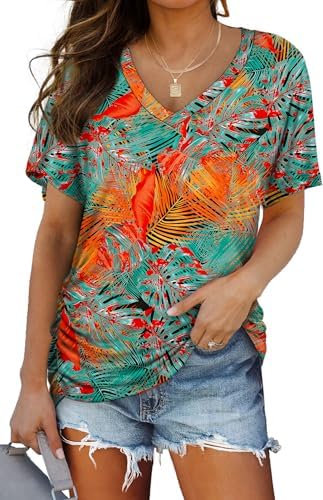 A breezy tropical graphic tee in vibrant hawaii orange and cool blue, cut loose through the body for warm sunny days.