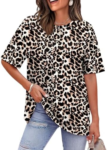 A relaxed crewneck tee printed in rich chocolate leopard spots, cut loose through the body with easy dropped shoulders.
