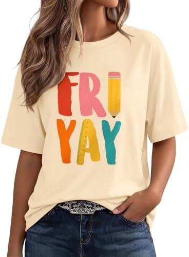 Bright typographic lettering across the chest turns this roomy crewneck tee into a cheerful choice for warm weekend mornings.