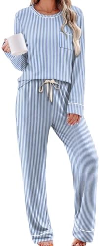 Crisp blue stripes and neat contrast piping give this long sleeve pajama duo a clean, nautical feel for relaxed evenings.