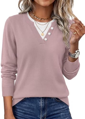 Soft grey and blush pink panels combine with a crisp contrast collar for a put-together layered look without the bulk.