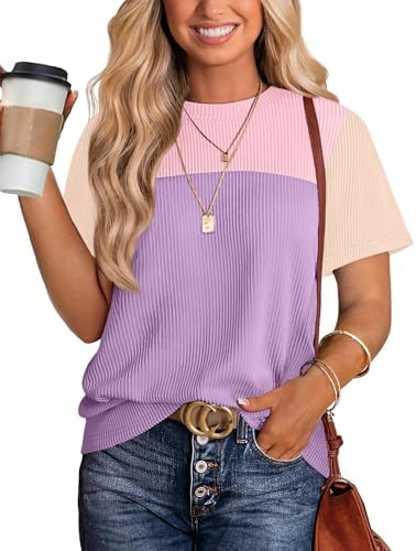 Rich purple knit shapes this casual short sleeve tee, cut loose through the body with a classic rounded neckline.