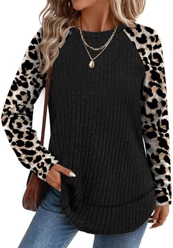 A bold Print 1 leopard pattern enlivens this lightweight ribbed tunic, finished with long sleeves and a relaxed high-low hemline.