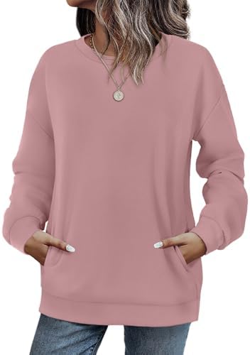 A soft blush pink knit gives this relaxed crewneck sweatshirt an airy, light feel for early fall mornings and cool summer nights.