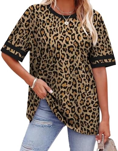 Bold leopard print panels meet clean striped cuffs on an easy half-sleeve top cut for warm sunny days.