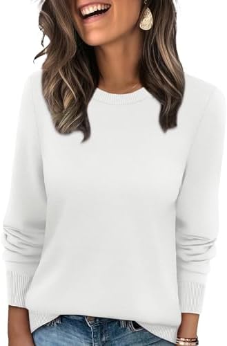 A soft cream white ribbed knit gives this lightweight long sleeve crewneck a clean look that matches dark denim or patterned skirts.