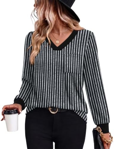 Clean horizontal stripes and a gentle V-neckline define this soft long sleeve top, cut loose for all-day comfort.