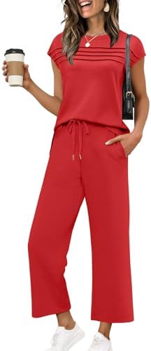 Spun from a silky spacer knit in clear saturated red, this two-piece set pairs a cap-sleeve top with cropped wide-leg pants.
