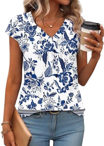 A breezy cotton-blend sleeveless top printed in an ethnic blue and white pattern with a classic V-neckline.