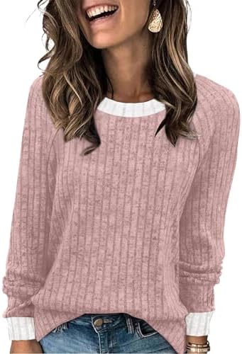 Soft pink colorblocking gives this relaxed long sleeve knit a fresh look, cut roomier through the body for casual weekend wear.
