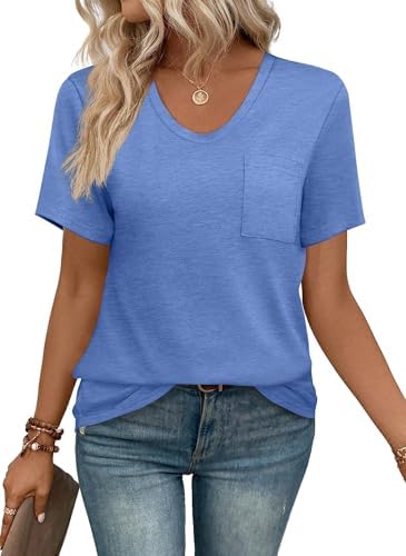 A cool light blue knit brings an airy look to this loose scoop neck tee finished with a single chest pocket.