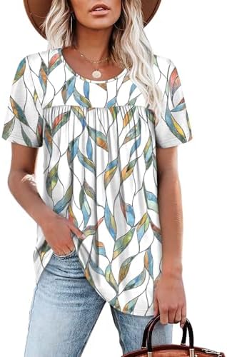 Bright botanical foliage pops across a pleated front that flows loosely through the waist for airy warm-weather comfort.