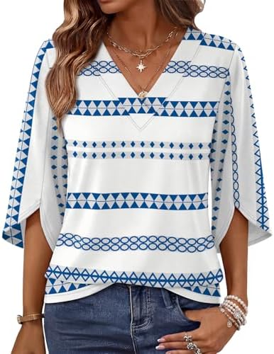 Split three-quarter sleeves and a botanical Floral 05 print give this lightweight V-neck blouse an easy, polished finish.
