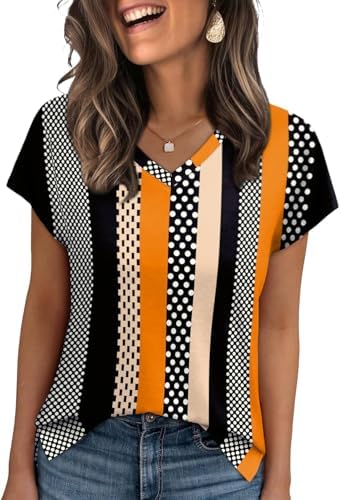 A crisp polka dot print brings a playful pattern to this breezy v-neck tee cut with neat cap sleeves and side-split hems.