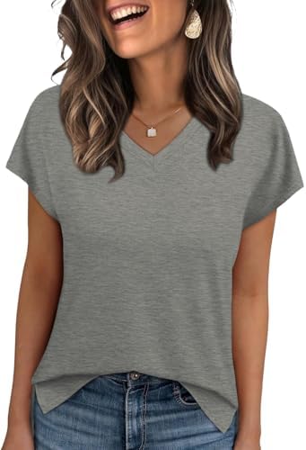 A soft heather grey tee with a clean V-neckline and split hem, cut loose for warm days and easy layering.