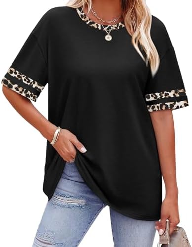 Solid black meets patterned raglan sleeves and striped cuff bands on this breezy, casual crewneck tee.