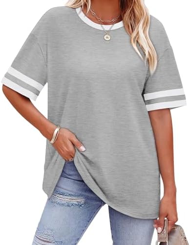 Soft heathered light grey sets a neutral base for sporty contrast stripes on these breezy half sleeves.