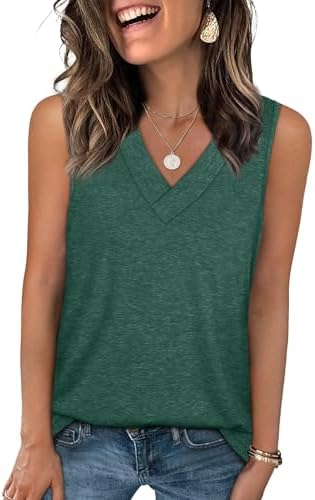A relaxed v-neck tank in fresh green, cut loose through the body in a breathable tri-blend knit for hot summer days.