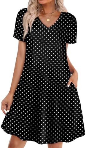 Crisp black and white polka dots bring classic contrast to this easy A-line t-shirt dress with deep side pockets.