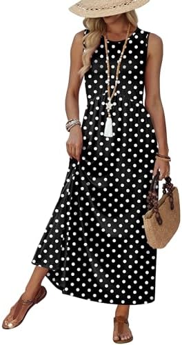Spotted with classic polka dots, this breezy sleeveless maxi dress combines a gentle babydoll waist with deep hidden pockets.