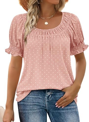 A square neckline with soft ruching meets a playful polka dot print on this airy summer blouse cut for an easy, relaxed drape.