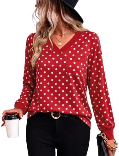 Crisp red polka dots pattern this relaxed long sleeve tee cut with a clean V-neckline in our soft, breathable stretch knit.
