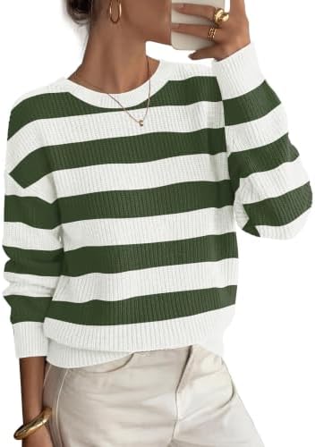 Crisp green and white stripes run across this chunky ribbed sweater, giving a breezy nautical feel to a cozy drop-shoulder knit.