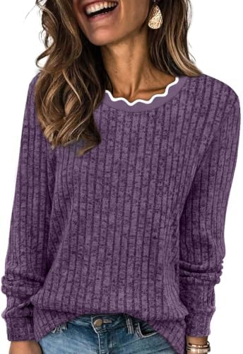 A soft scalloped neckline and rich purple knit give this lightweight long sleeve top an easy, polished finish for cool evenings.