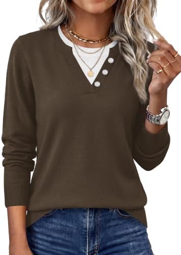 A rich brown knit with a layered contrast collar and subtle striped panels gives you a clean layered look in one piece.