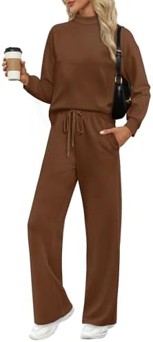 A rich coffee tone warms this two-piece set, cut in breathable four-way stretch spacer fabric with wide-leg pants.