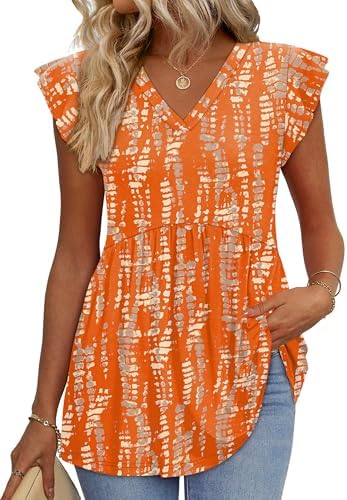 Bright orange stripes wake up this airy babydoll top, finished with playful flutter sleeves for warm sunny days.