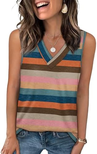 Vibrant rainbow stripes bring bright color to this loose v-neck tank, cut in a breathable knit that packs light for warm trips.