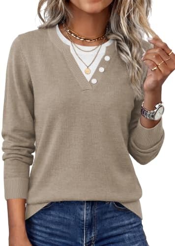 Grey beige brings a calm, balanced tone to this faux-layered crew neck sweater, knit with medium stretch for easy movement.