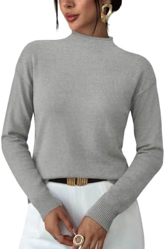 A soft grey mock neck knit that layers smoothly under office blazers and keeps breezy summer evenings comfortable.