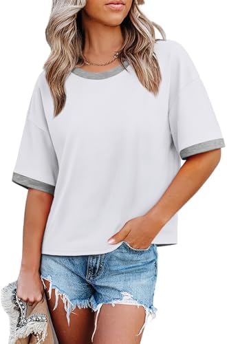 Crisp all-white knit gives this relaxed drop-shoulder crew tee an airy, clean finish for warm vacation days.