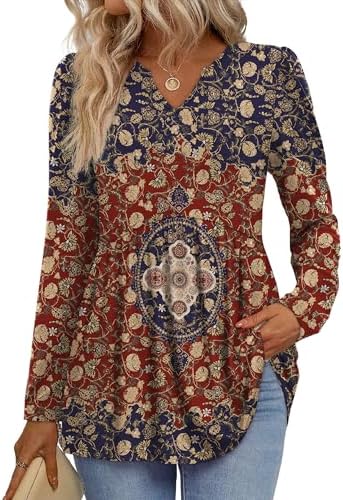 Gathered pleats and an intricate Ethnic Red pattern turn this long sleeve tunic into an easy choice for office days or weekend trips.