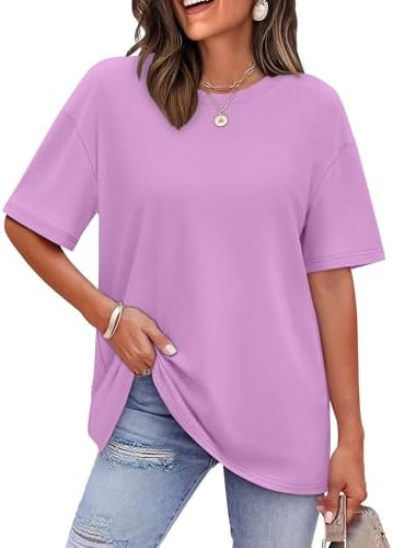 Soft lavender knit brings a cool pastel tone to this relaxed crewneck tee cut with dropped shoulders.